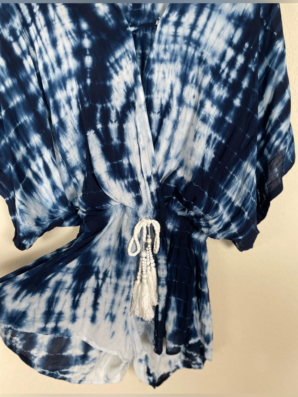 Kimono Romper Shorts Surf Gypsy Blue Tie Dye Size Small